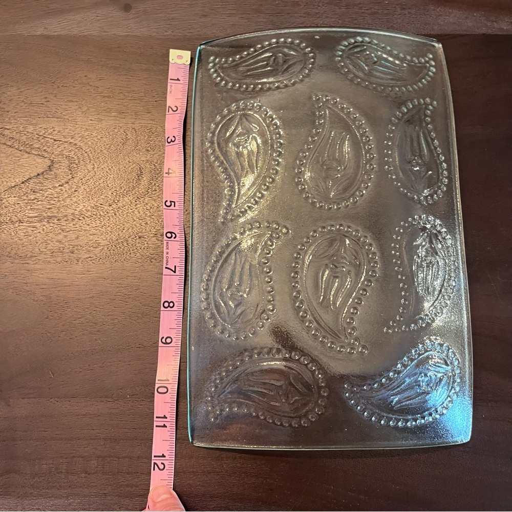 Glass Clear Paisley Rectangular Catchall Key Tray Plate Decor TJ Maxx - Picture 7 of 7